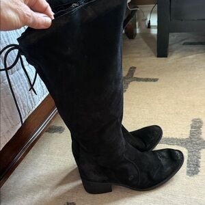 Born Black Suede Over-the-Knee Boots with Side Zip and Back Tie